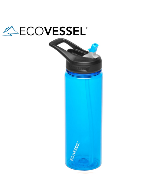 EcoVessel WAVE Tritan Plastic Sports Water Bottle with Flip Top Straw, Leak Proof Lid, and Carry Handle Reusable Water Bottle Gym Water Bottle 24 oz (Hudson Blue)