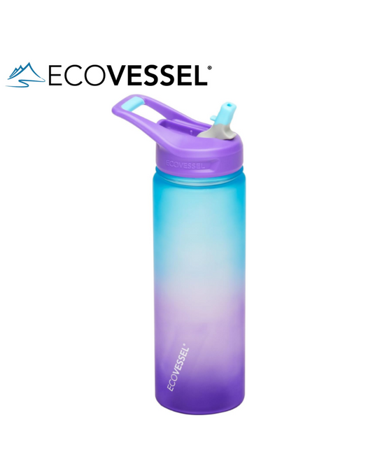 EcoVessel WAVE Tritan Plastic Sports Water Bottle with Flip Top Straw, Leak Proof Lid, and Carry Handle Reusable Water Bottle Gym Water Bottle 24 oz (Lavendar Fields)