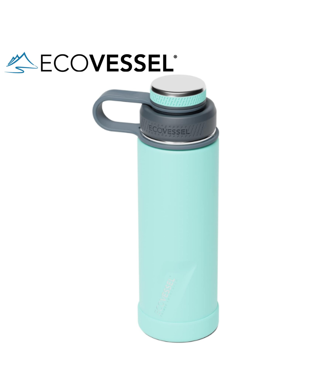 EcoVessel BOULDER 20-24 oz - TriMax® Insulated Stainless Steel Water Bottle with Reflecta™ Insulated Dual Lid, Strainer and Silicone Bottle Bumper - (AQUA BREEZE)