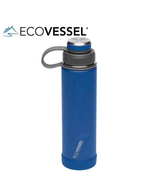 EcoVessel BOULDER 20-24 oz - TriMax® Insulated Stainless Steel Water Bottle with Reflecta™ Insulated Dual Lid, Strainer and Silicone Bottle Bumper - (NIGHTFALL NAVY)