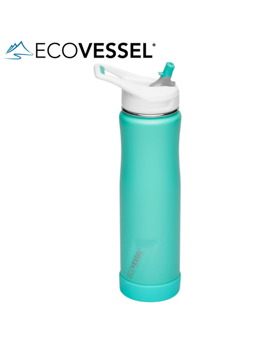 EcoVessel SUMMIT, Insulated Stainless Steel Water Bottle with Straw and Handle Flip Top Lid with Silicone Bottle Bumper Metal Water Bottle – 24 oz (Aqua Breeze)