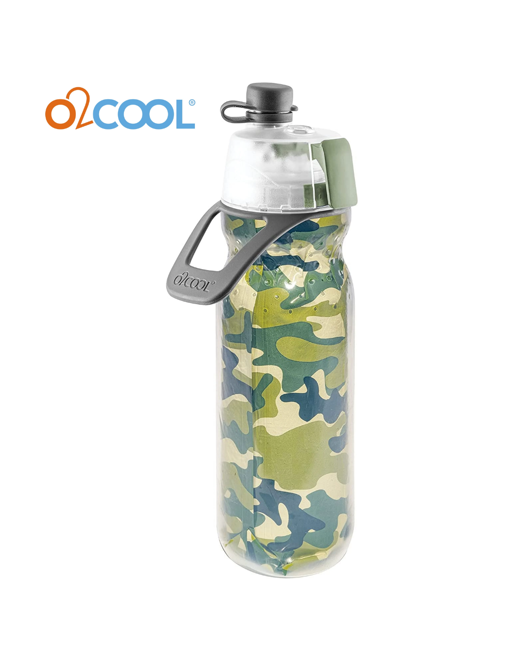 O2COOL Mist 'N Sip Misting Water Bottle 2-in-1 Mist And Sip Function With No Leak Pull Top Spout Sports Water Bottle Reusable Water Bottle - 20 oz (Green Camo)