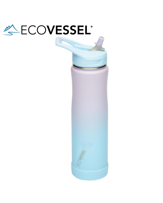 EcoVessel SUMMIT, Insulated Stainless Steel Water Bottle with Straw and Handle Flip Top Lid with Silicone Bottle Bumper Metal Water Bottle – 24 oz (Floral Puff)