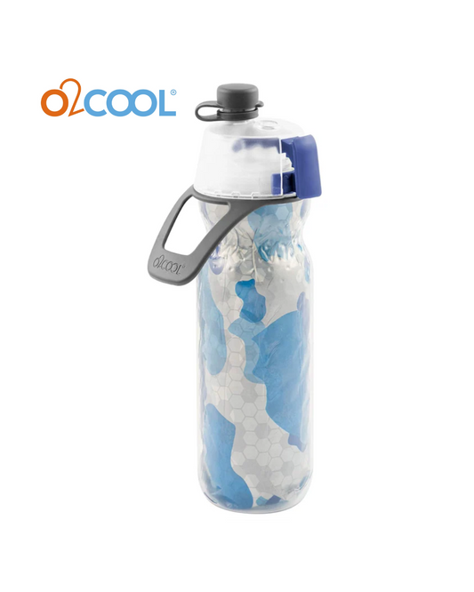 O2COOL Mist 'N Sip Misting Water Bottle 2-in-1 Mist And Sip Function With No Leak Pull Top Spout Sports Water Bottle Reusable Water Bottle - 20 oz (Blue Camo)