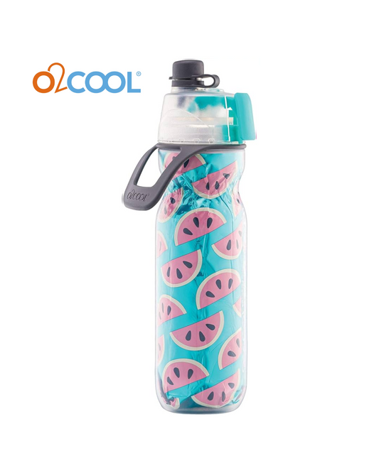 O2COOL Mist 'N Sip Misting Water Bottle 2-in-1 Mist And Sip Function With No Leak Pull Top Spout Sports Water Bottle Reusable Water Bottle - 20 oz (Watermelon)