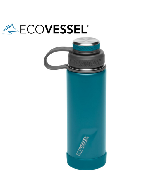 EcoVessel BOULDER 20-24 oz - TriMax® Insulated Stainless Steel Water Bottle with Reflecta™ Insulated Dual Lid, Strainer and Silicone Bottle Bumper - (MOUNTAIN GREEN)