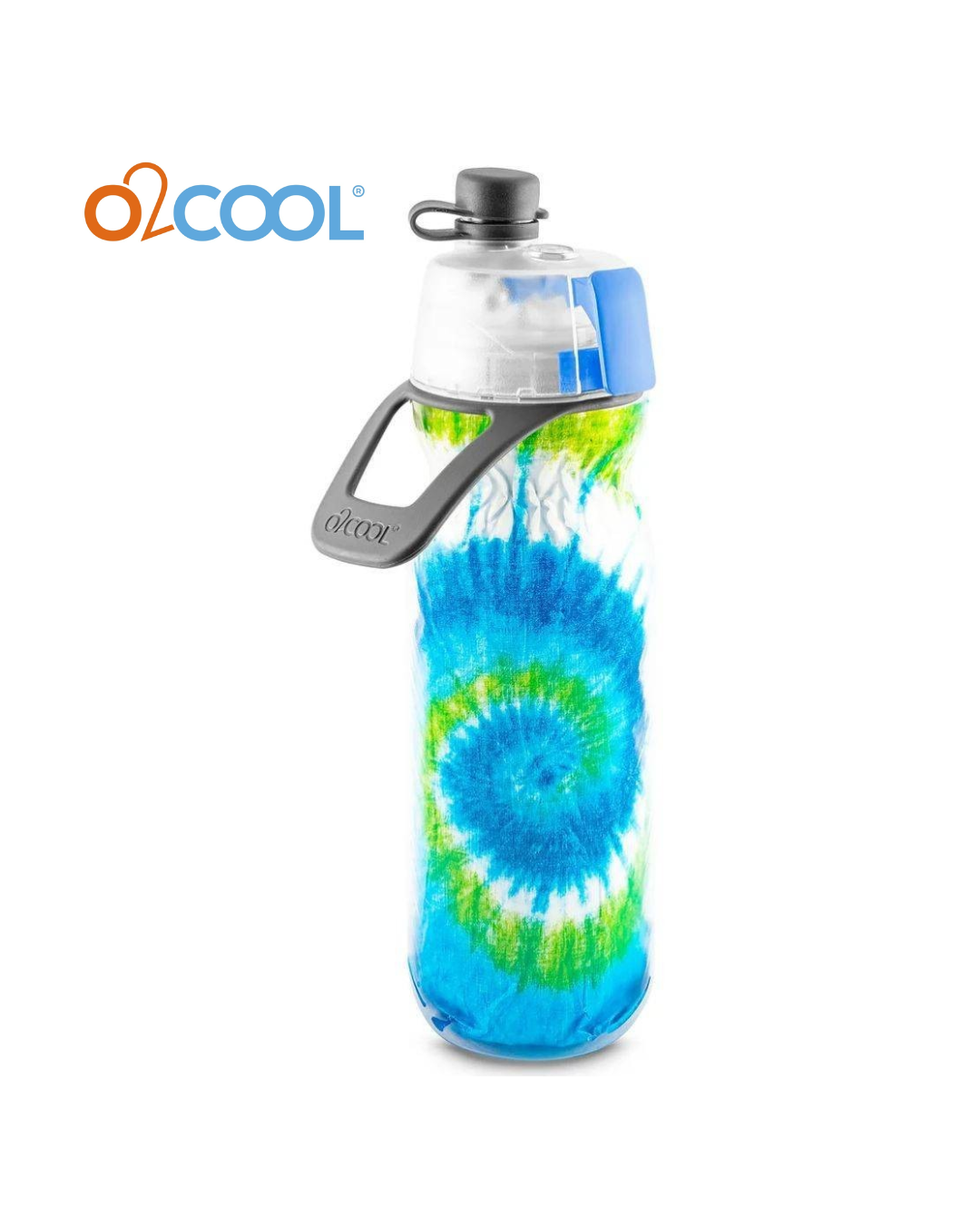 O2COOL Mist 'N Sip Misting Water Bottle 2-in-1 Mist And Sip Function With No Leak Pull Top Spout Sports Water Bottle Reusable Water Bottle - 20 oz (Tie Dye Blue)