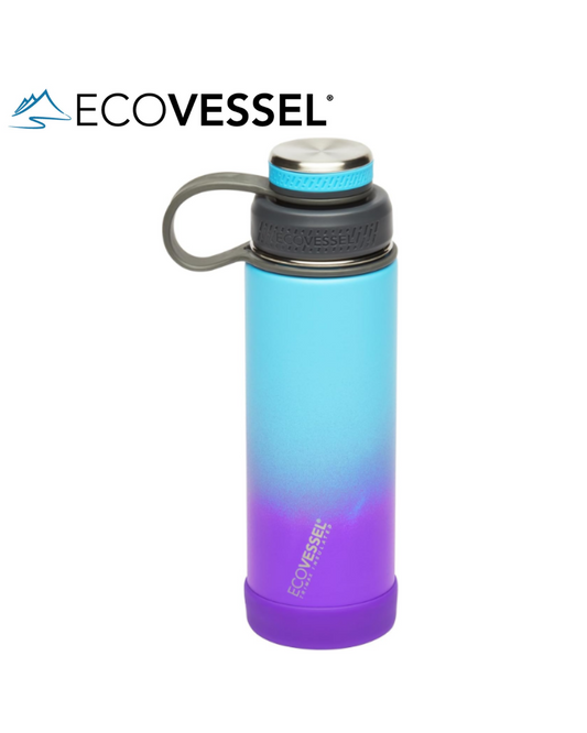 EcoVessel BOULDER 20-24 oz - TriMax® Insulated Stainless Steel Water Bottle with Reflecta™ Insulated Dual Lid, Strainer and Silicone Bottle Bumper - (LAVENDER FIELDS)