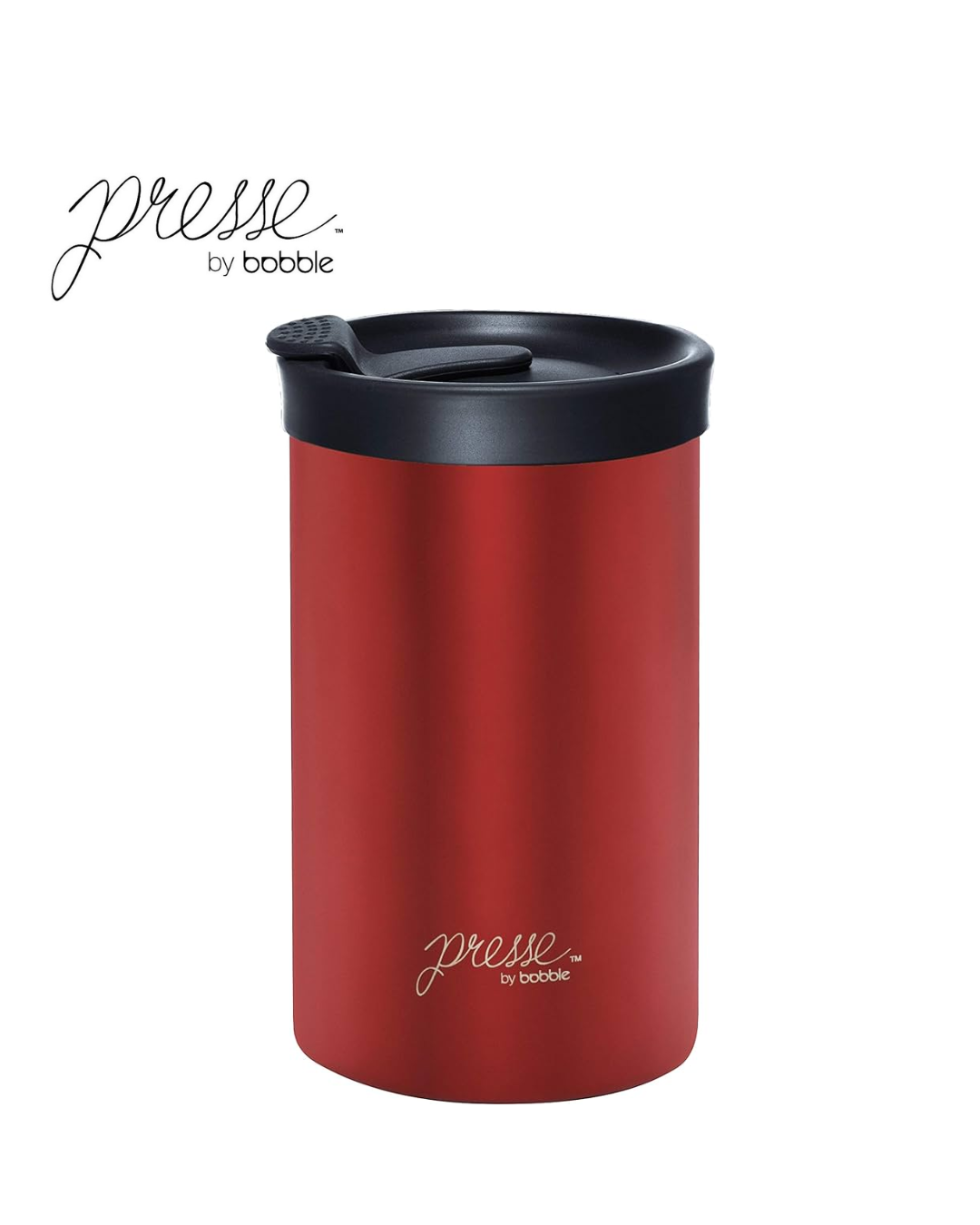 PRESSE by Bobble French Coffee Press And Insulated Stainless Steel Travel Tumbler for On-The-Go Brewing - 13 oz - RED