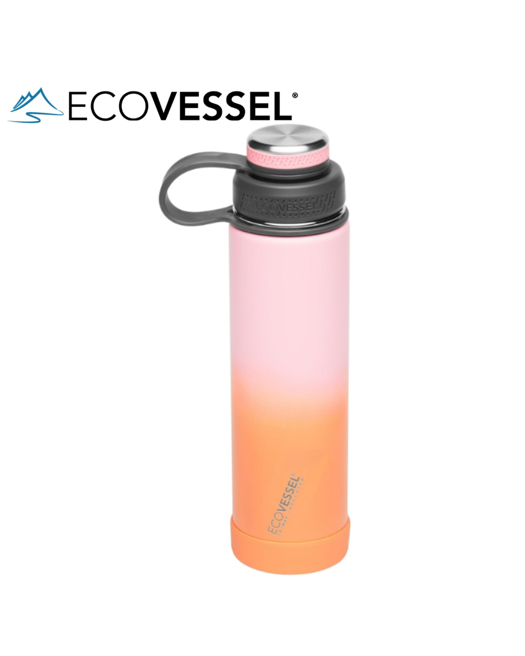 EcoVessel BOULDER 20-24 oz - TriMax® Insulated Stainless Steel Water Bottle with Reflecta™ Insulated Dual Lid, Strainer and Silicone Bottle Bumper - (CORAL SANDS)