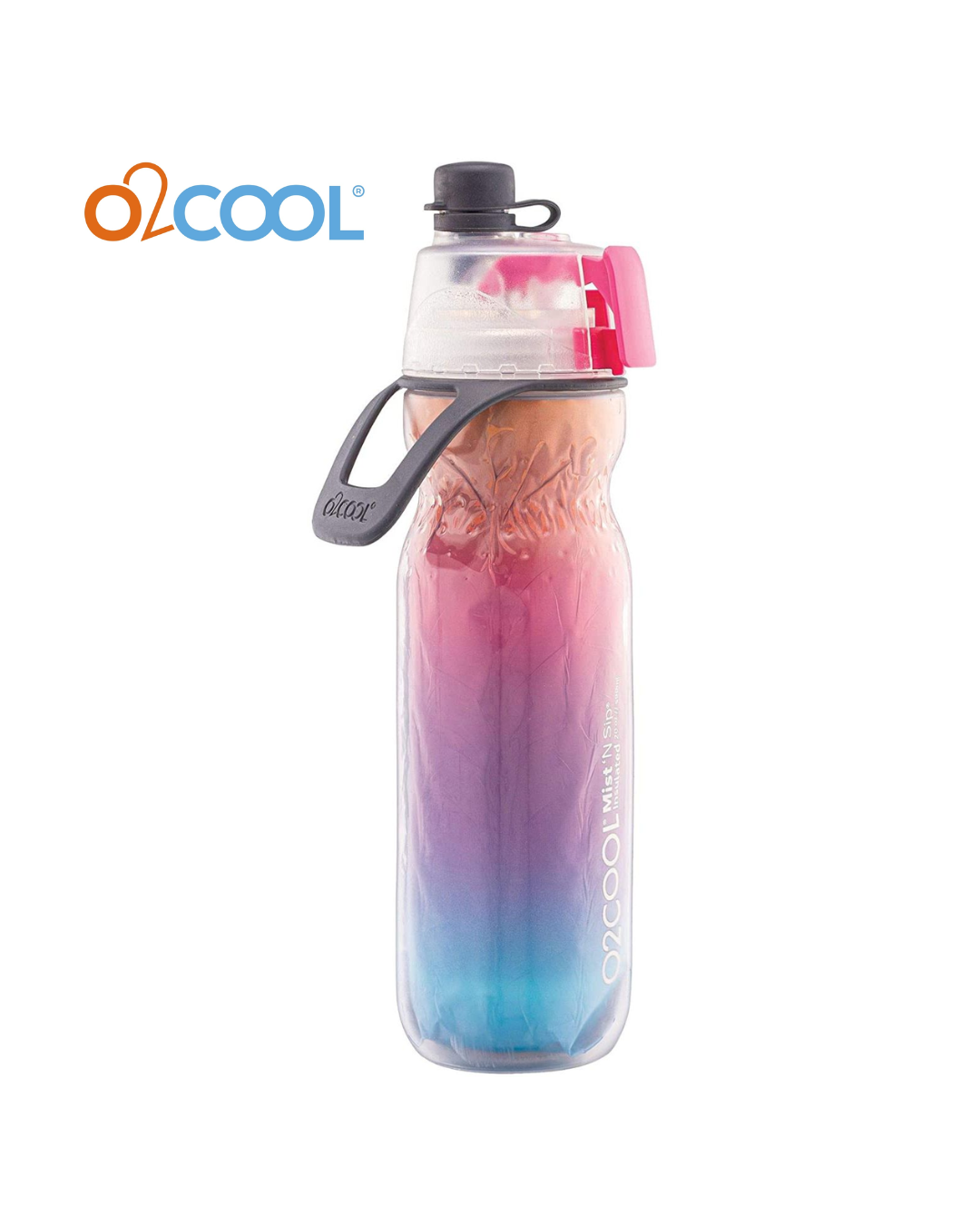 O2COOL ArcticSqueeze Insulated Mist 'N Sip Water Bottle | BPA Free, 2-in-1 Mist and Sip Function w/No Leak, Locking Pull Top Spout : 20 oz | Color Collection: Ombre, Raspberry Ombre