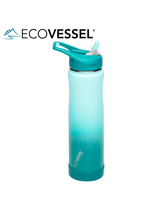 EcoVessel SUMMIT, Insulated Stainless Steel Water Bottle with Straw and Handle Flip Top Lid with Silicone Bottle Bumper Metal Water Bottle – 24 oz (FOREST HORIZON)