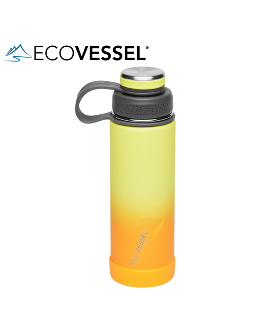 EcoVessel BOULDER 20-24 oz - TriMax® Insulated Stainless Steel Water Bottle with Reflecta™ Insulated Dual Lid, Strainer and Silicone Bottle Bumper - (SUMMER SUN)