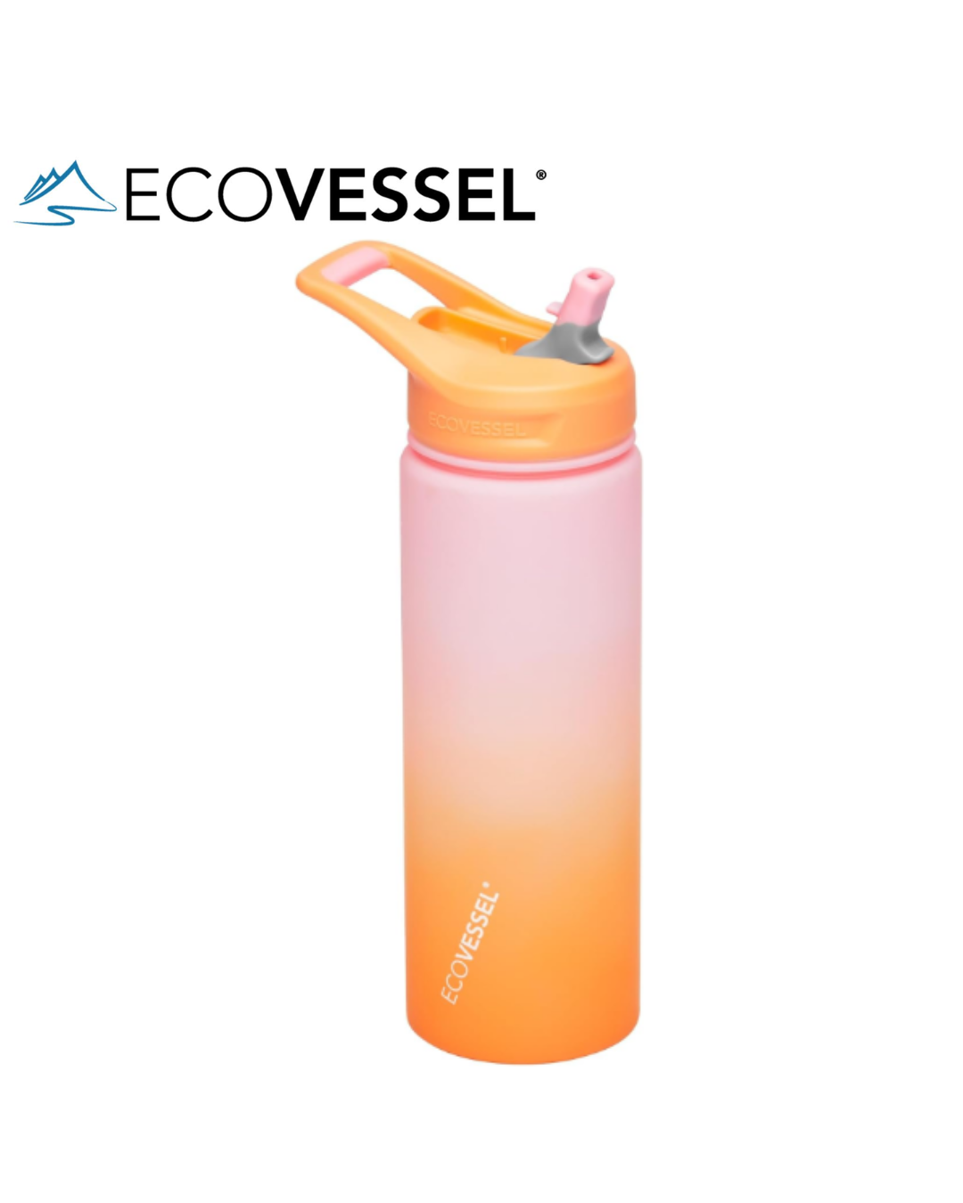 EcoVessel WAVE Tritan Plastic Sports Water Bottle with Flip Top Straw, Leak Proof Lid, and Carry Handle Reusable Water Bottle Gym Water Bottle 24 oz (Coral Sand)