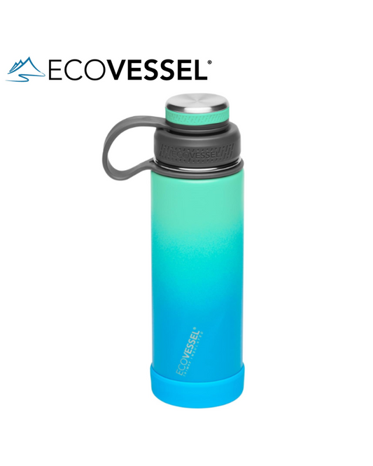 EcoVessel BOULDER 20-24 oz - TriMax® Insulated Stainless Steel Water Bottle with Reflecta™ Insulated Dual Lid, Strainer and Silicone Bottle Bumper - (NORTHERN LIGHTS)