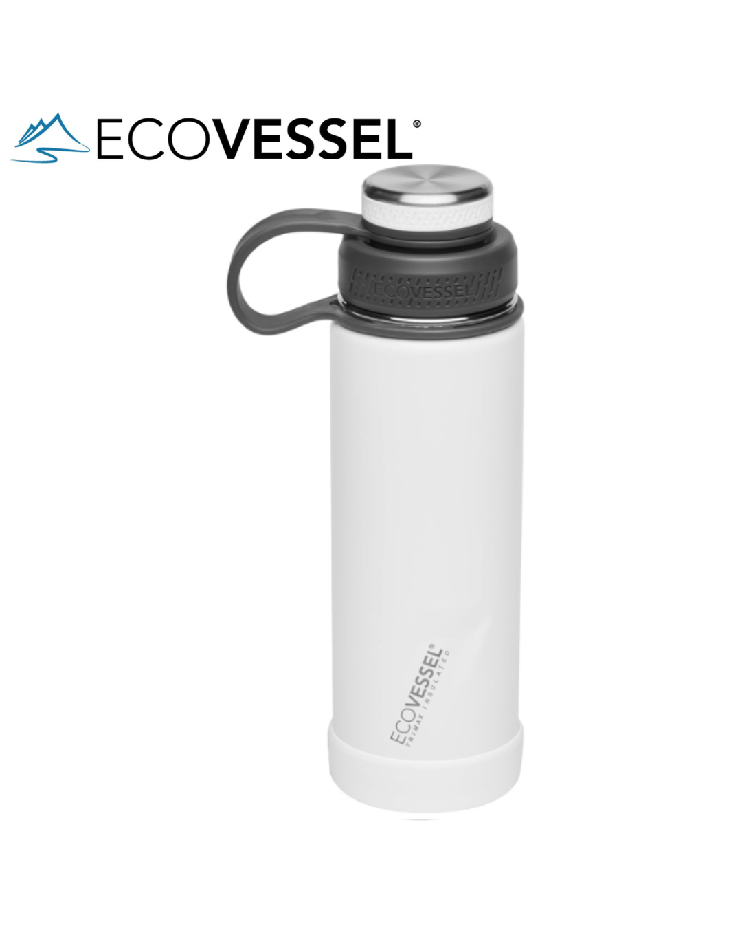 EcoVessel BOULDER 20-24 oz - TriMax® Insulated Stainless Steel Water Bottle with Reflecta™ Insulated Dual Lid, Strainer and Silicone Bottle Bumper - (WHITEOUT)