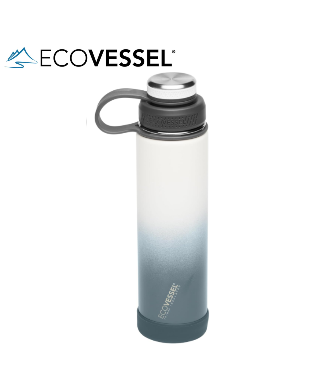 EcoVessel BOULDER 20-24 oz - TriMax® Insulated Stainless Steel Water Bottle with Reflecta™ Insulated Dual Lid, Strainer and Silicone Bottle Bumper - (WINTER STORM)