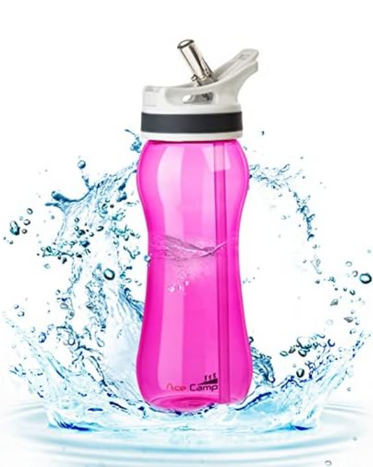 AceCamp 15534 - 21oz Water Bottle with Straw Curved-Bottle Design Easy To Grip BPA Free Tritan Sports Fitness Bottle Leak-Proof Durable Pink