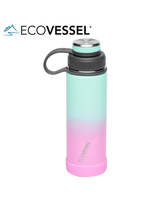 EcoVessel BOULDER 20-24 oz - TriMax® Insulated Stainless Steel Water Bottle with Reflecta™ Insulated Dual Lid, Strainer and Silicone Bottle Bumper - (VAPORWAVE)