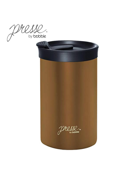 PRESSE by Bobble French Coffee Press And Insulated Stainless Steel Travel Tumbler for On-The-Go Brewing - 13 oz - COPPER