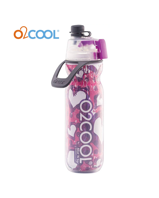 O2COOL Mist N Sip, Keeps Water Cool, Lightweight, BPA Free (Hearts)