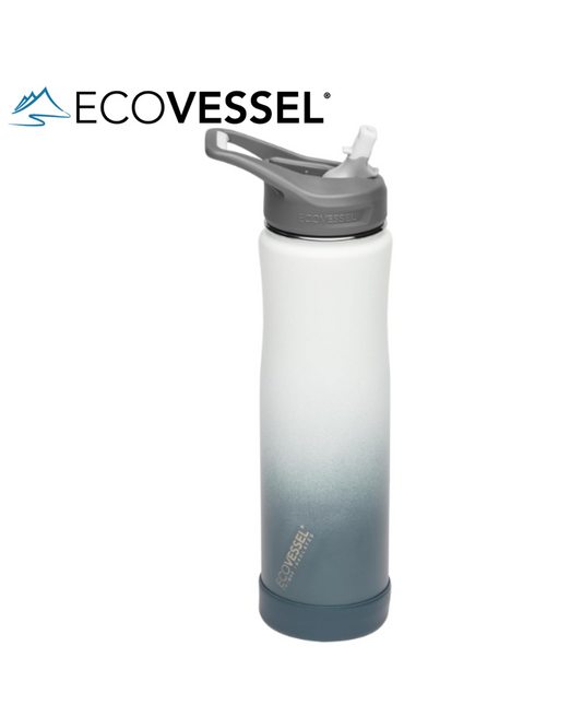 EcoVessel SUMMIT, Insulated Stainless Steel Water Bottle with Straw and Handle Flip Top Lid with Silicone Bottle Bumper Metal Water Bottle – 24 oz (WINTER STORM)