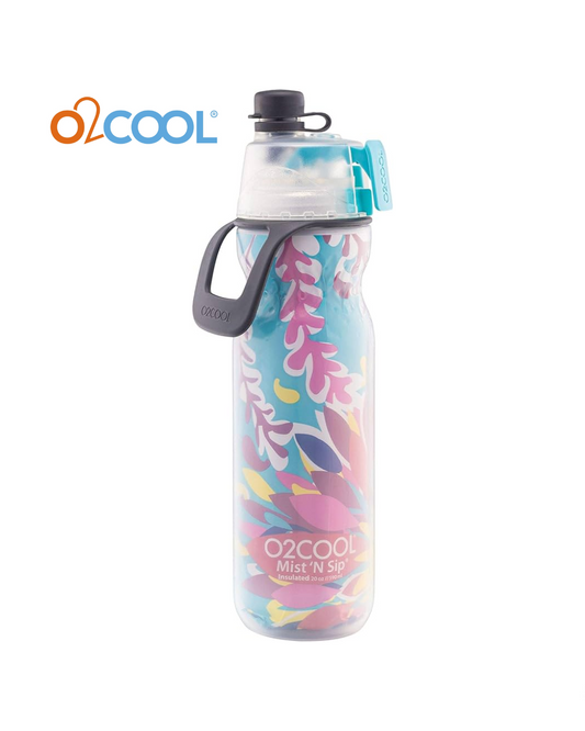 O2COOL 20oz Insulated Misting Water Bottle - Tropical, Reusable Sports Bottle with Pull Top Spout and Mist Function for Outdoor Activities