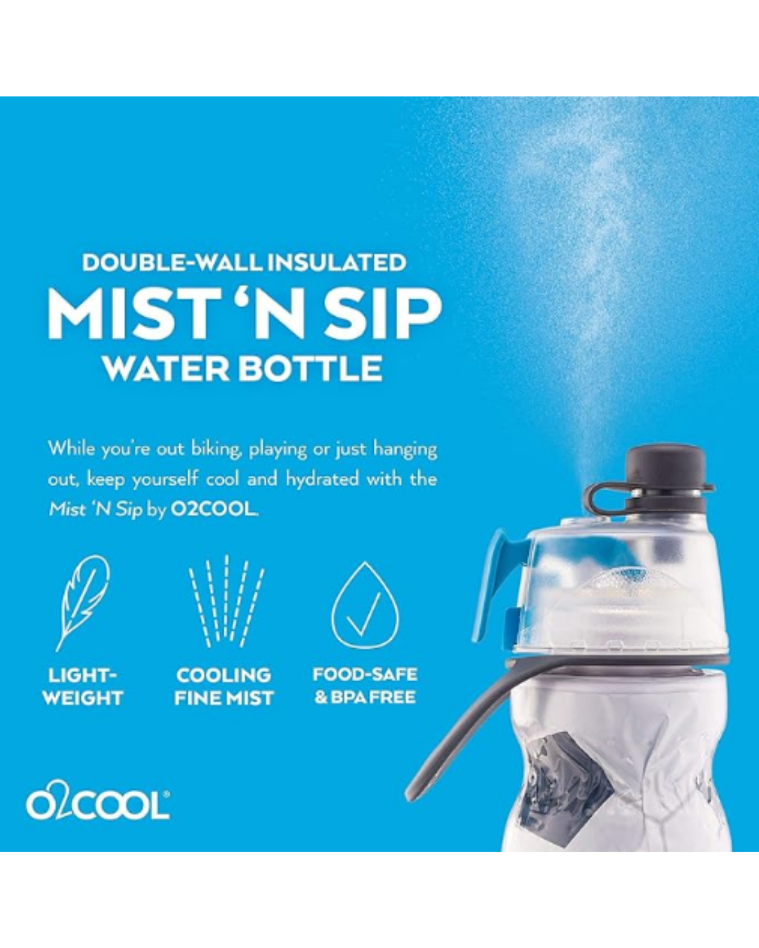 O2Cool Mist N Sip Reusable Sports Misting Bottle, 20 oz SOCCER, Keeps Water Cool, Lightweight, BPA Free (Soccer))