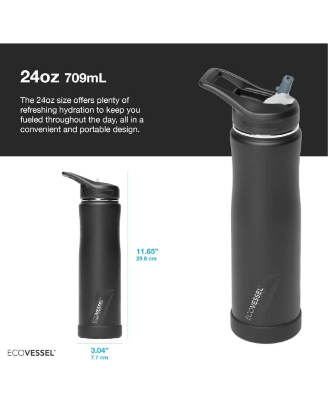 EcoVessel SUMMIT, Insulated Stainless Steel Water Bottle with Straw and Handle Flip Top Lid with Silicone Bottle Bumper Metal Water Bottle – 24 oz (WINTER STORM)