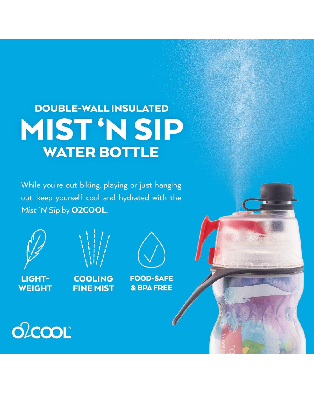 O2COOL ArcticSqueeze Insulated Mist 'N Sip Squeeze Bottle 20 oz - (Water Color 3)