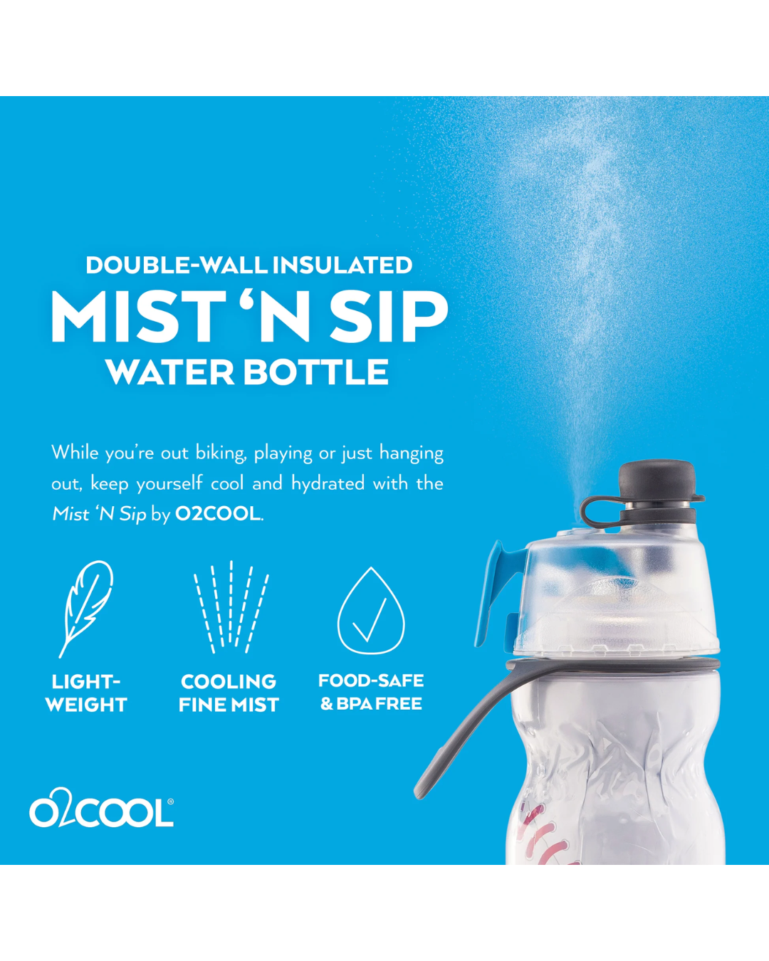 O2COOL Mist 'N Sip Misting Water Bottle 2-in-1 Mist And Sip Function With No Leak Pull Top Spout Sports Water Bottle Reusable Water Bottle - 20 oz (Watermelon)