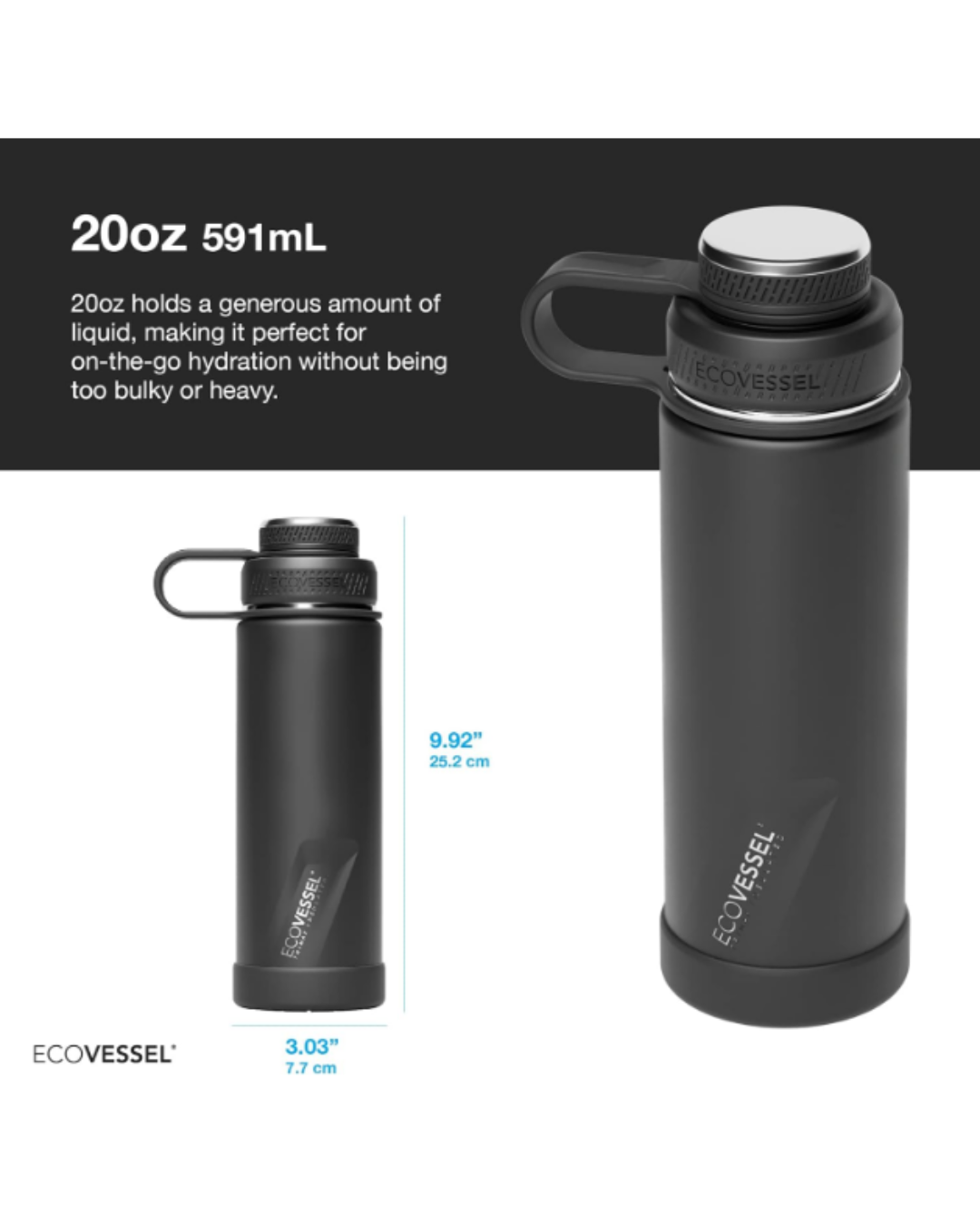 EcoVessel BOULDER 20-24 oz - TriMax® Insulated Stainless Steel Water Bottle with Reflecta™ Insulated Dual Lid, Strainer and Silicone Bottle Bumper - (GALACTIC OCEAN)