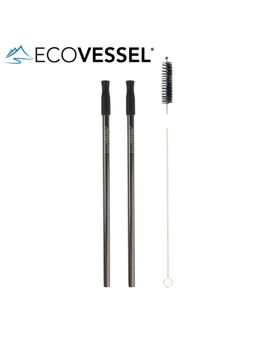 EcoVessel - Stainless Steel Straw Pack of 2 - Black Shadow