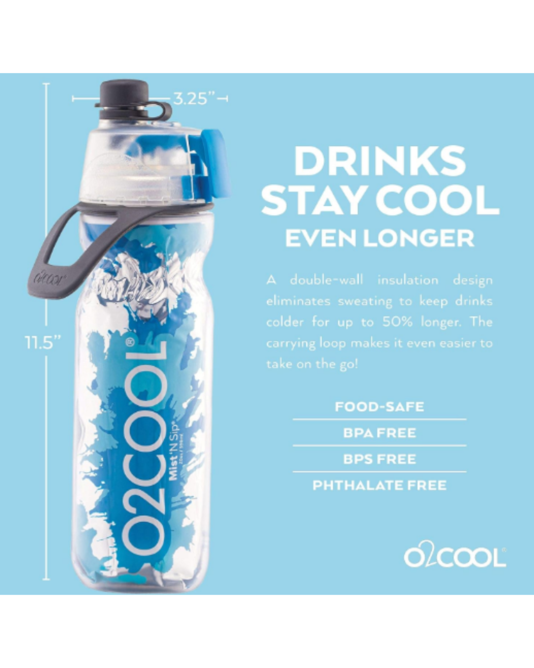 O2COOL Mist 'N Sip Insulated Water Bottle - (Tie Dye Purple)