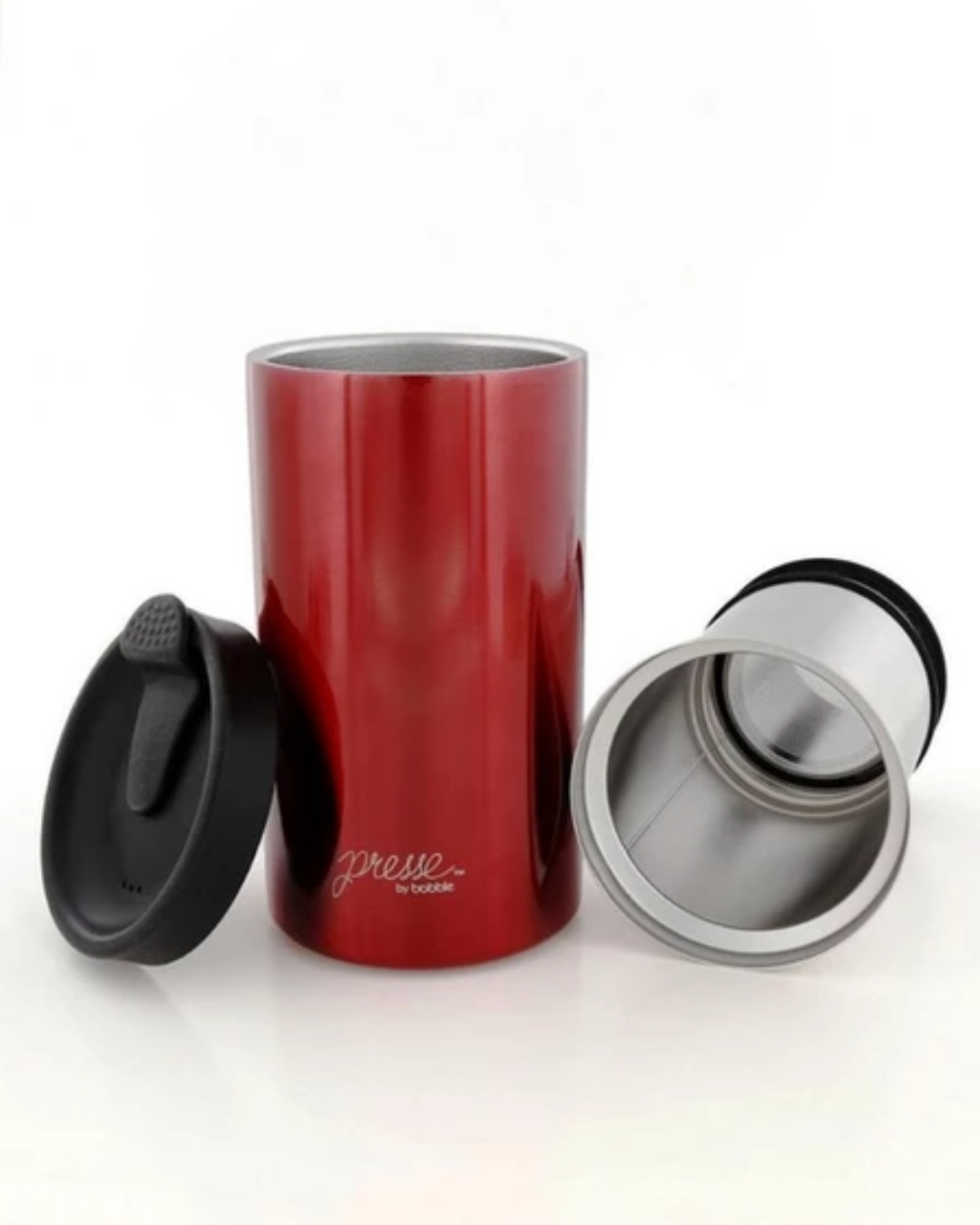 PRESSE by Bobble French Coffee Press And Insulated Stainless Steel Travel Tumbler for On-The-Go Brewing - 13 oz - RED