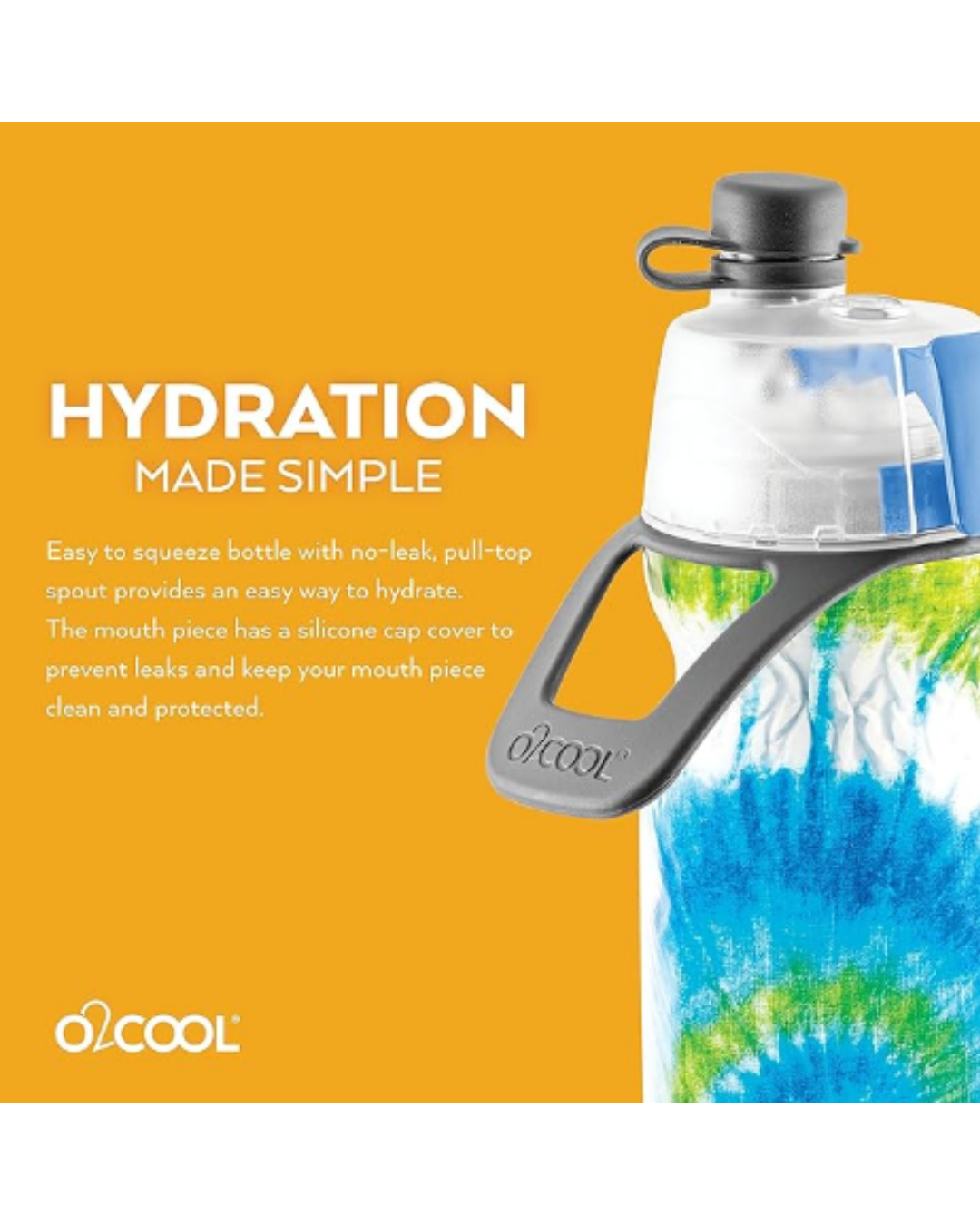 O2COOL Mist 'N Sip Misting Water Bottle 2-in-1 Mist And Sip Function With No Leak Pull Top Spout Sports Water Bottle Reusable Water Bottle - 20 oz (Tie Dye Blue)