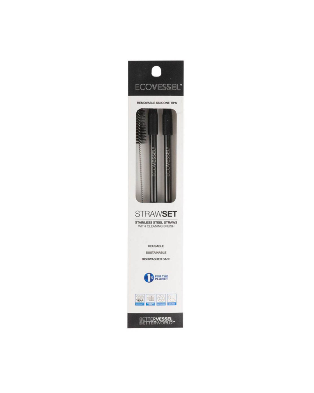 EcoVessel - Stainless Steel Straw Pack of 2 - Black Shadow