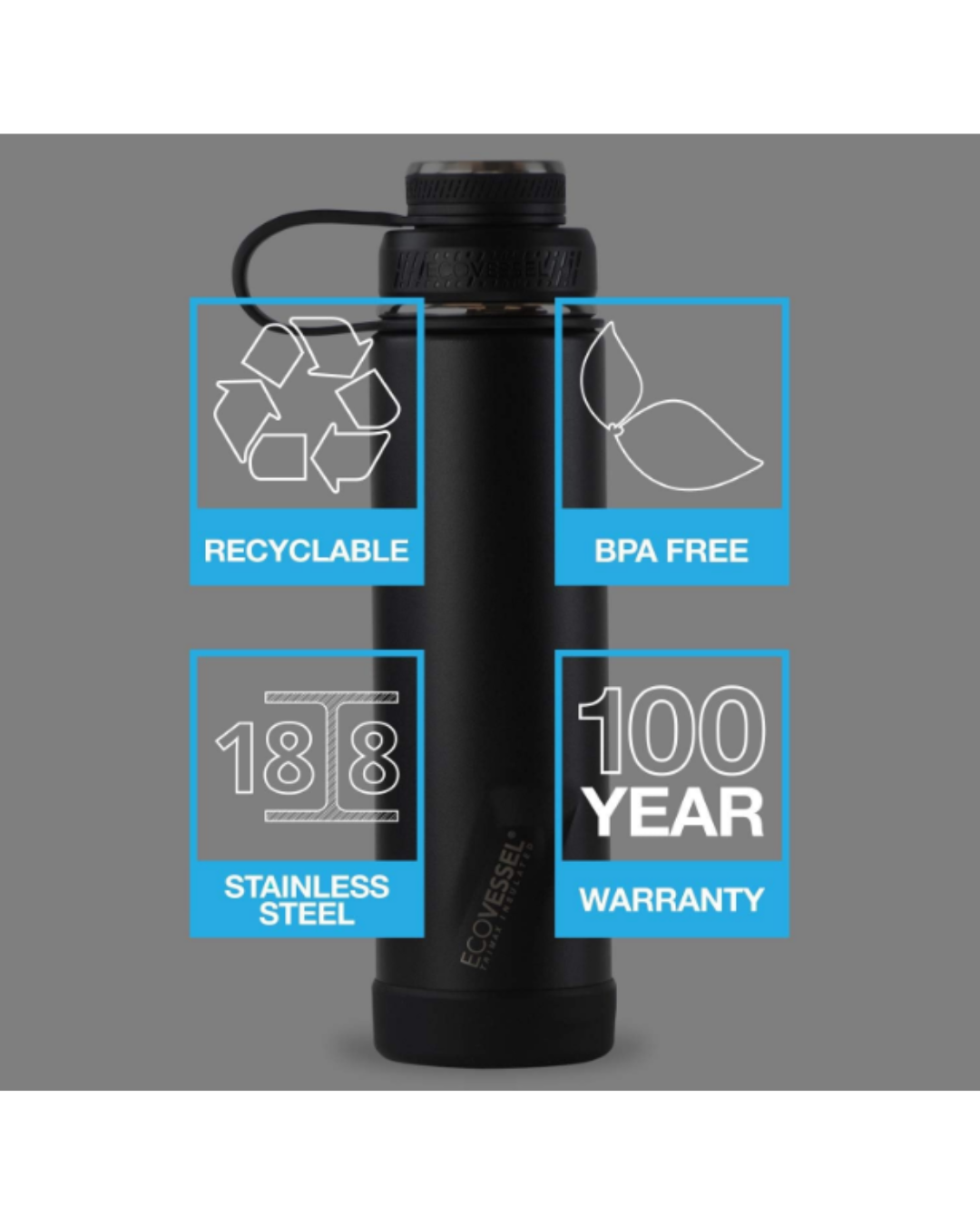 EcoVessel BOULDER 20-24 oz - TriMax® Insulated Stainless Steel Water Bottle with Reflecta™ Insulated Dual Lid, Strainer and Silicone Bottle Bumper - (MOUNTAIN GREEN)