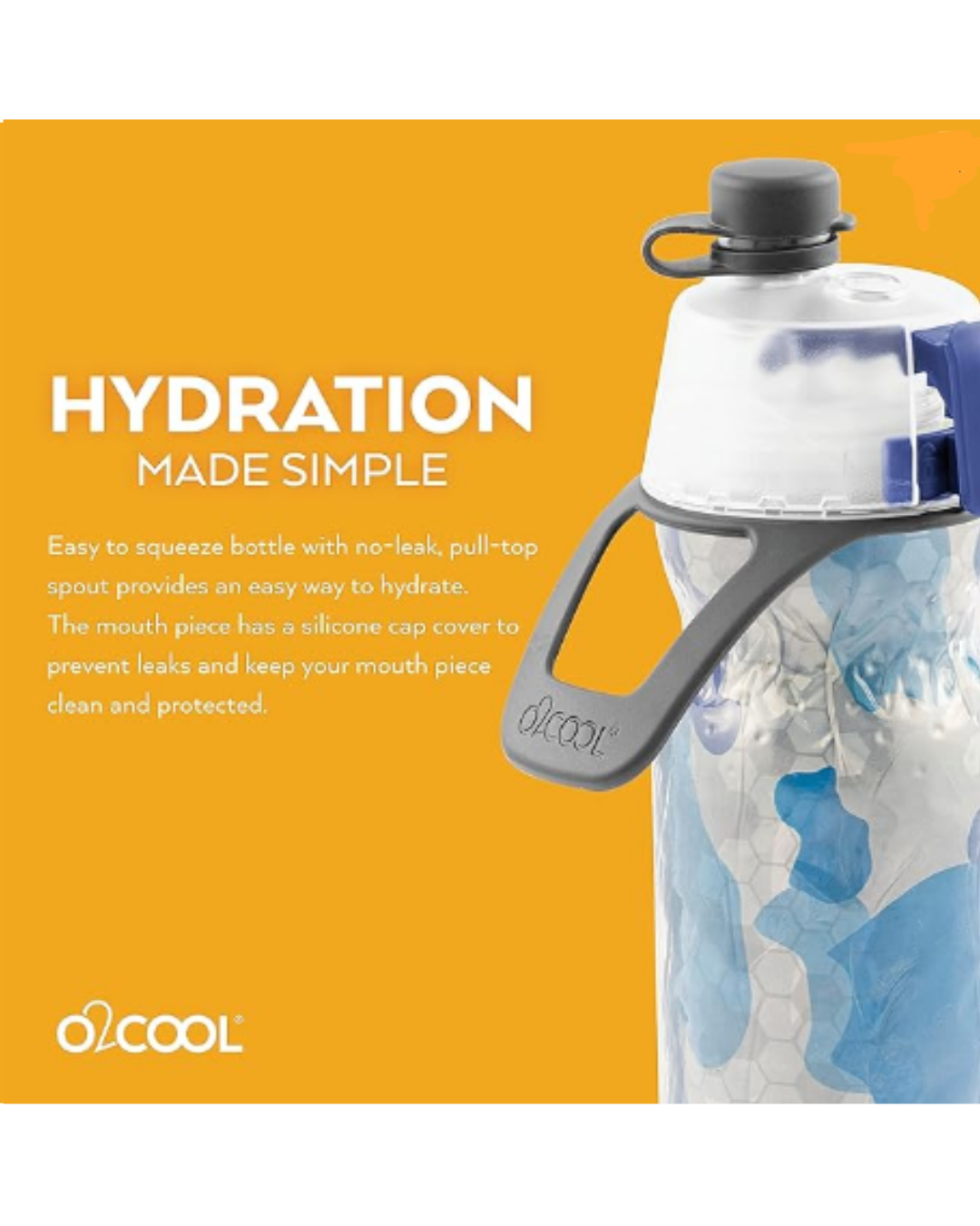 O2COOL Mist 'N Sip Misting Water Bottle 2-in-1 Mist And Sip Function With No Leak Pull Top Spout Sports Water Bottle Reusable Water Bottle - 20 oz (Blue Camo)