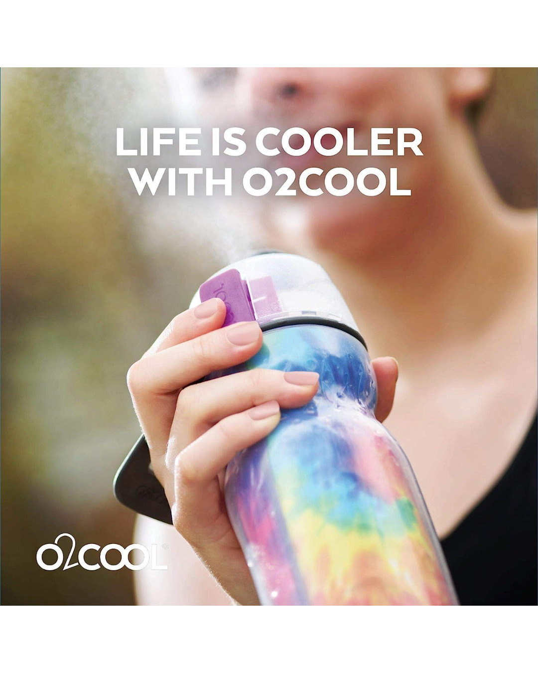 O2COOL Mist 'N Sip Misting Water Bottle 2-in-1 Mist And Sip Function With No Leak Pull Top Spout Sports Water Bottle Reusable Water Bottle - 20 oz (Tie Dye Blue)