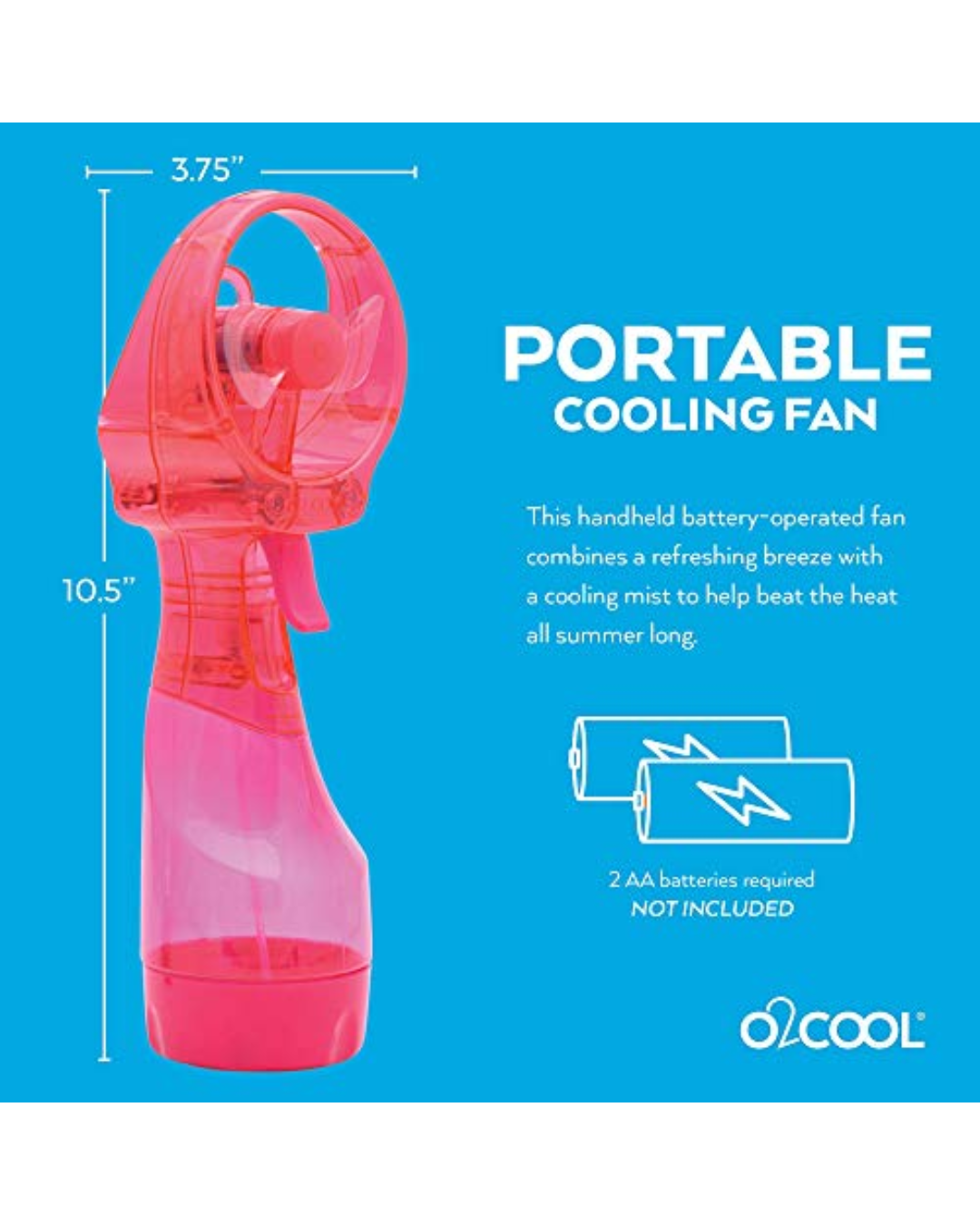 O2COOL Deluxe Handheld Battery Powered Misting Fan - Raspberry