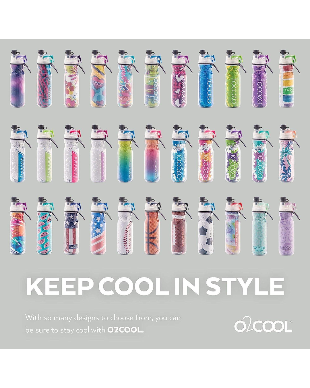 O2Cool Double Wall Mist 'N Sip Water Bottle Multicolored (Splash Purple Green)