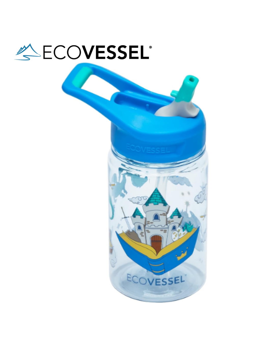 EcoVessel SPLASH Tritan Plastic Kids Water Bottle with Straw, Leak Proof Flip Top Lid, and Carry Handle Kids Cups Sports Water Bottle Sippy Cups 12 oz (Storybook)